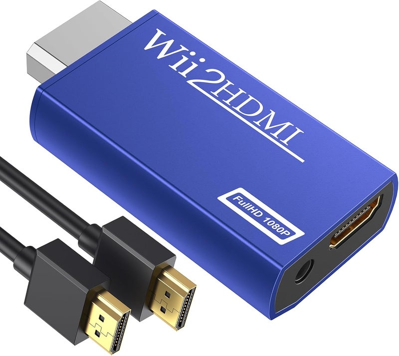 GANA Wii to HDMI Converter Adapter with Hdmi Cable Connect Wii Console to HDMI Display in 1080p Output Video with 3.5mm Audio Supports All Wii Display Modes Blue - Image 1